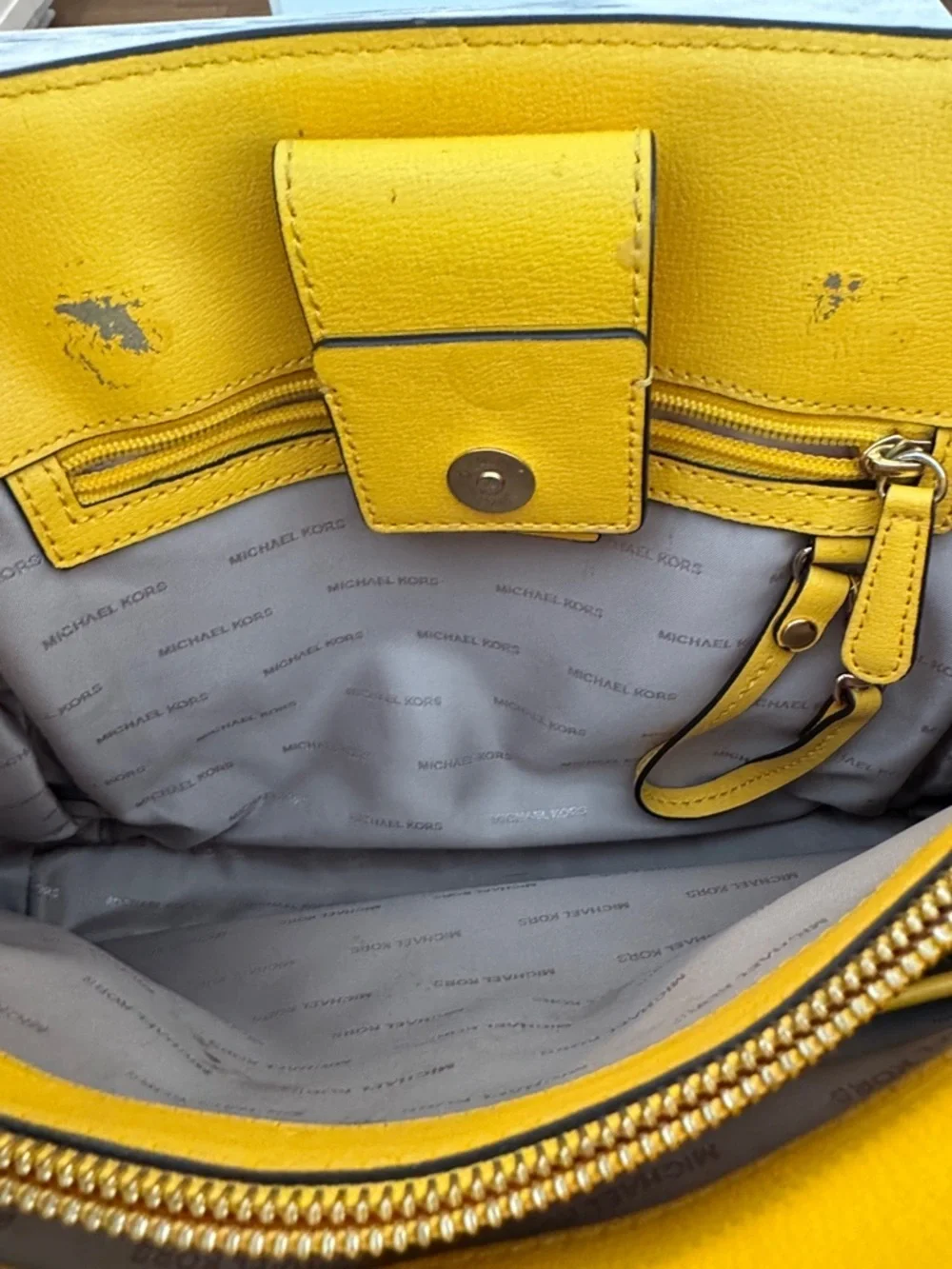 Michael Kors Yellow Studded Satchel with Gold Hardware